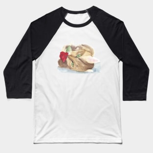 Cat With Red Rose, watercolor painting Baseball T-Shirt